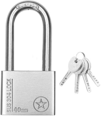 Stainless Steel Waterproof Padlock, Outdoor Heavy Duty Padlock Weatherproof with 4 Keys for Gazebo, Garage, Fence, Storage Units, Outdoor and Indoor (Size : 1)