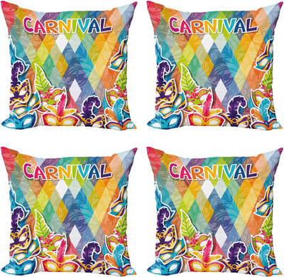 ABAKUHAUS Carnival Sierkussen Kussenhoes 4 Pack, Vrolijk Kerstfeest, Modern Accent Dubbelzijdig Digitaal Print, 40 x 40 cm, Groen Blauw Rood Geel