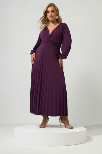 Yours London Paarse Geplooide Maxijurk Met Knoop Size 52