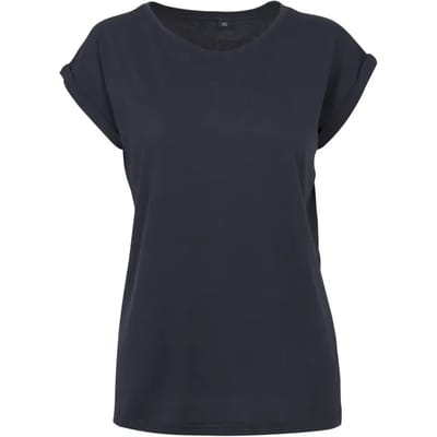 Build Your Brand - Extended Shoulder Dames T-shirt - Navy maat L