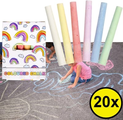 Decopatent 20 STUKS Kleine 12-Delige Regenboog Stoepkrijt in Doosje - Uitdeelcadeaus - Speelgoed Traktatie Uitdeelcadeautjes voor kinderen