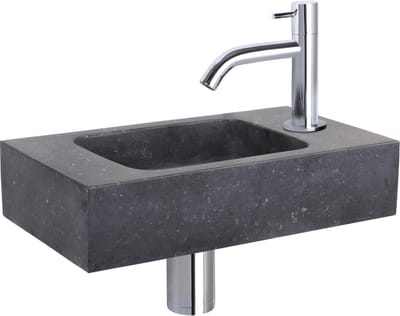 Differnz Fonteinset Bombai black - Natuursteen - Kraan gebogen chroom - 40 x 22 x 9 cm