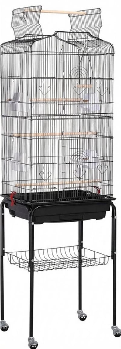 NBAP® Luxe Grootte Papegaaienkooi - Parkietenkooi - Grote Vogelkooi voor Binnen op Wieltjes - Inclusief Speelgoed - Met Badhuis - 46x36x160cm - Zwart