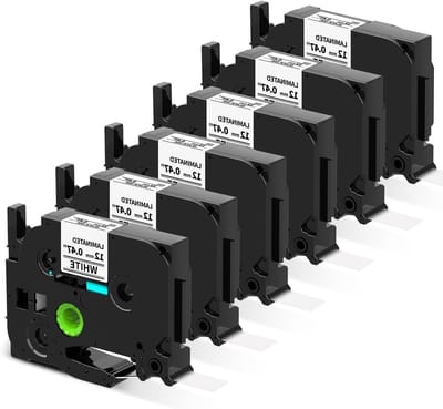 Compatibele Laminated Label Tape 12mm x 8m voor Brother P-Touch Labelmakers - 6 Pack voor PT-H75, H105, H200 en meer
