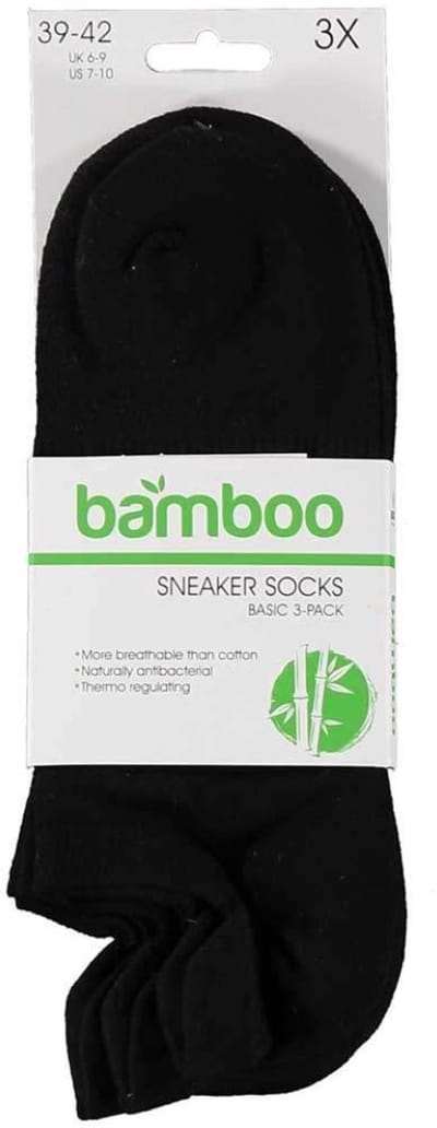 Apollo - 6-Pack - Bamboe Sneakersokken - Hiel Lipje - Antibacterieel - Heren / Dames - zwart - 35-38 - 121473001