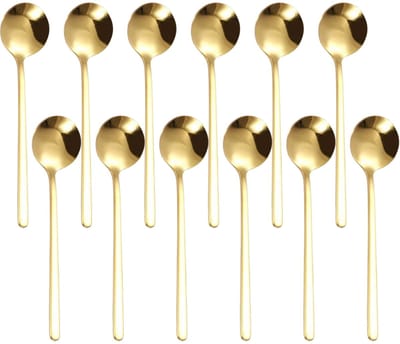 Dailygoods - Roestvrijstalen Lepels - Koffielepels met Lang Handvat - Duurzaam en Roestbestendig - Gouden Kleur - Keukengerei voor Dessert - 12 Stuks