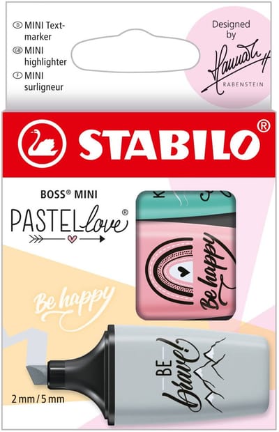 STABILO BOSS MINI Pastellove markeerstift, doosje van 3 stuks in geassorteerde pastelkleuren