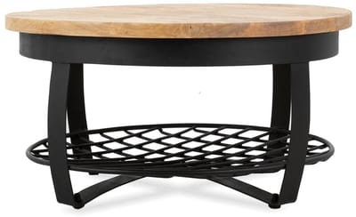Salontafel Rond Industrieel Design | Mangohout en Staal | 65x34cm