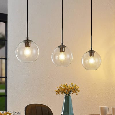 Lindby - hanglamp - 3lichts - Staal, glas - H: 17.5 cm - E27 - metaalachtig, helder