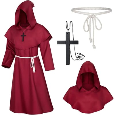 Middeleeuwse Monnikenkap Mantel Tovenaar Priester Kostuums Halloween Gewaad Tovenaar Ridder Cape Volwassenen Tieners Outfit Feest Attributen Set S brown