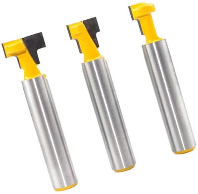 Set van 3 T-Groef Frezen van Carbide, Frees voor Houtbewerking, 8 mm Schacht, Ideaal voor Verdiepingen en Hex Schroeven