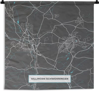 Wandkleed - Wanddoek - Stadskaart – Kaart – Villingen Schwenningen – Blauw – Duitsland – Plattegrond - 180x180 cm - Wandtapijt