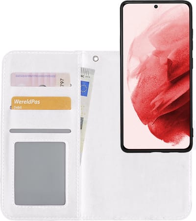 Hoesje - 2 in 1 - Geschikt voor Samsung Galaxy S21 - Met Uitneembare Hard Cover - Bookcase - Wallet Case - Met Pasjeshouder - Book Case - Uitneembaar - Pashouder - Kunstleer - Wit