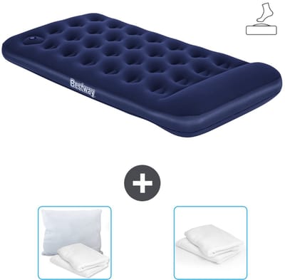 Bestway luchtbed - 1-Persoons - 99 x 188 x 28 cm - Blauw - Inclusief pomp - Kussen en Kussenbeschermer