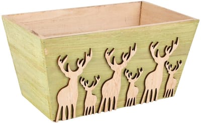 Dekoratief | Bakje m/herten, groen/naturel, hout, 24x14x12cm | A255448