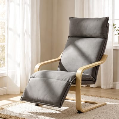 Moderne Loungestoel Met Voetensteun - Comfortabele Relaxstoel Voor Thuis - Stoel Met Zachte Bekleding - Stoel Met Hoge Rugleuning - 55x74x105cm - Eenvoudige Montage - Stoel Voor Lezen En Ontspannen Grijs