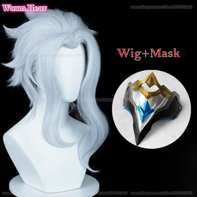 Fatui Synthetische Dokter II Dottore Pruik Lang 50cm Lichtblauw Cosplay Anime Pruik Hittebestendig Haar Halloween Feest Pruiken + Pruikkap One Size white