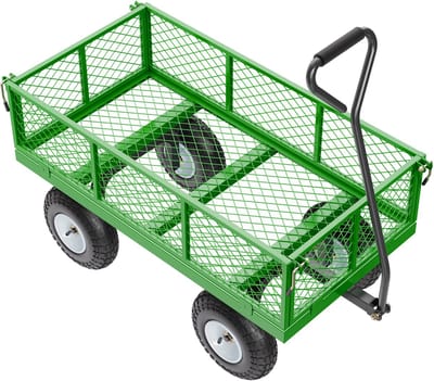 Robuuste Tuintrolley, 96.5 x 51 x 26 cm, Q235 Staal, 2-in-1 Ontwerp, 360° Zwenkbare Wielen, Ergonomische Handgreep, Draagvermogen 403 kg