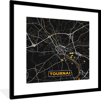 Fotolijst incl. Poster - Stadskaart - Tournai - Goud - Plattegrond - Kaart - 40x40 cm - Posterlijst