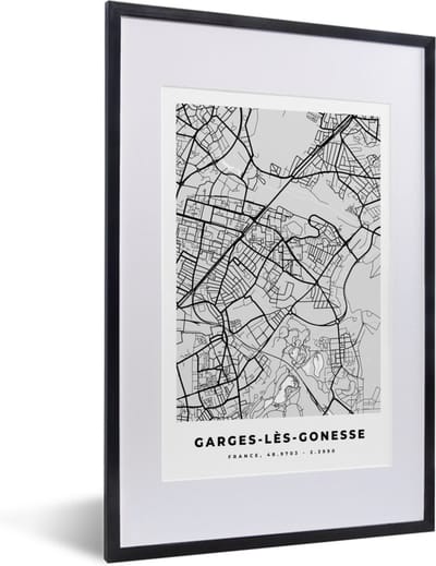 Fotolijst incl. Poster - Garges-Lès-Gonesse - Plattegrond - Frankrijk - Kaart - Stadskaart - 40x60 cm - Posterlijst