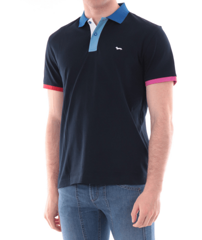 polo met hals en contrasterende randen man blauw marine