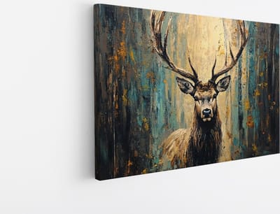 Saammp Canvas Schilderij - Abstract hert - Oliefverf - Natuur - Dieren - 45x30 - Foto op canvas - Wanddecoratie - Muurdecoratie Woonkamer - Slaapkamer decoratie - Canvas Print