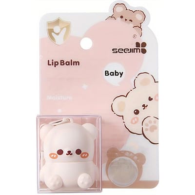 Schattige Kleine Beer Lippenbalsem Voor Kinderen Hydraterend Anti-droog Anti-kloof Mini Lippenbalsem Met Sleutelhanger Decoraties Lipverzorging peach white
