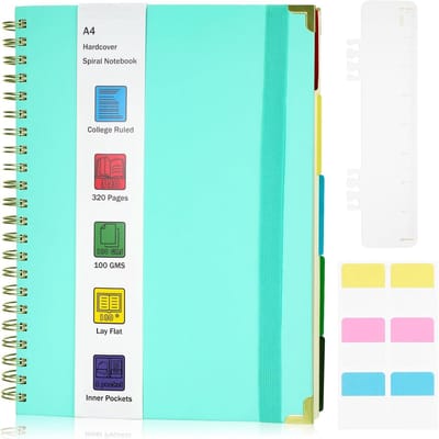 A4 Notitieboek Gelineerd Spiraal - 320 Pagina's, Hardcover met 5 Vakken en Verdelers