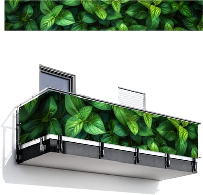 Balkonscherm 500x75 cm - Balkonposter Bladeren - Planten - Groen - Klimop - Balkon scherm decoratie - Balkonschermen - Balkondoek zonnescherm