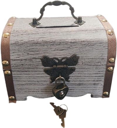 Houten Spaarpot - Geldkistje Schatkist - Schatten Bewaren - Glad Kleurecht - 14.5 cm - Houtkleur