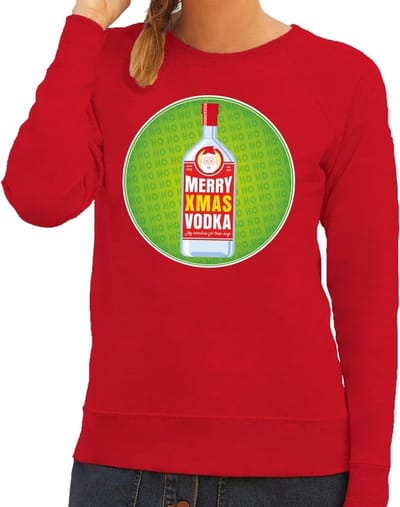 Foute kersttrui / sweater Merry Chrismas Vodka rood voor dames - Kersttrui voor wodka liefhebber XS