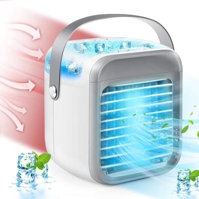 Draagbare airconditioner, persoonlijke luchtkoeler, airconditioner met drie snelheden en handvat, geschikt voor kantoren, woningen, scholen en buitengebruik.