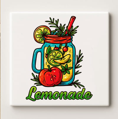 Lemonade Mason Jar Art Tegel – 15x15cm Frisse Zomer Keuken Keramische Wanddecoratie, Fruit Drank Illustratie