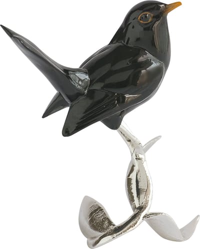 MadDeco – beeldje – zwarte vogel – verzilverd – voetstuk