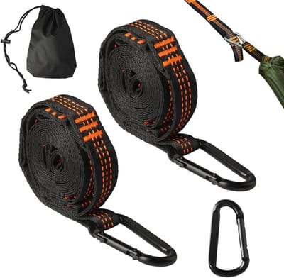 Hammock Bevestigingsset met 2,5m Swing Bevestigingsbanden en 3 Carabiners voor Buitenactiviteiten, Maximaal 200kg Draagvermogen