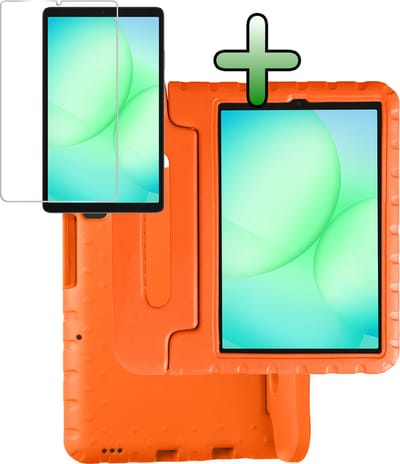 Hoesje Geschikt voor Samsung Galaxy Tab A11 / A9 - Met Screenprotector - Kinderhoes Shockproof Bumper - Kidsproof Case - Tablet Hoes - Kinder Hoes Cover - Oranje