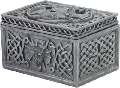 Draken Keltische Doos - Decoratieve Opberger - Sieraden Opbergen - Gedetailleerd Hars Ambacht - 125 Pond Gewicht - Antiek Grijs