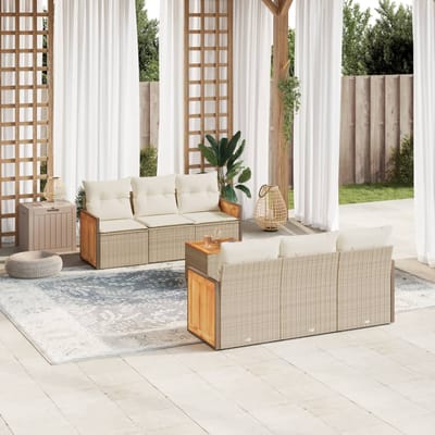 vidaXL - 7-delige - Loungeset - met - kussens - poly - rattan - beige