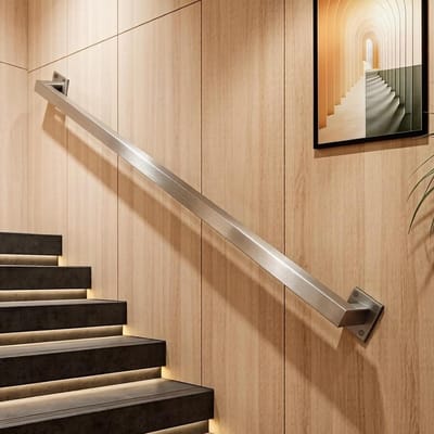 Moderne trapleuningen, wandmontage ondersteuning metalen leuningrails Sliver Square Pipe trapleuningen voor thuis/hotel/decor verbouwing(200cm)