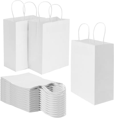 100 Stuks Witte Papieren Zakken met Twist Handvatten voor Geschenken en Winkelen, 21 x 11 x 27 cm, Ideaal voor Retail en Kruidenier