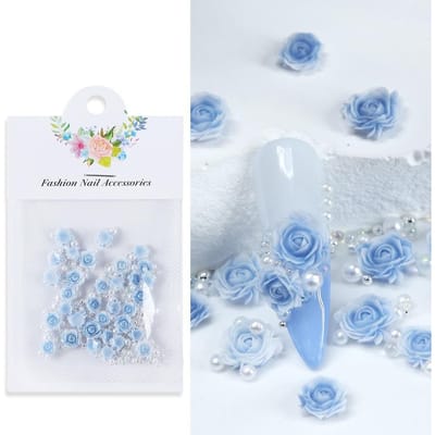 30 stuks Roze Roos Bloem 3D Nagel Strass Decoratie Nagel Sieraden Kleurrijke Gemengde Kralen Charms Valentijns Nagelkunst Benodigdheden