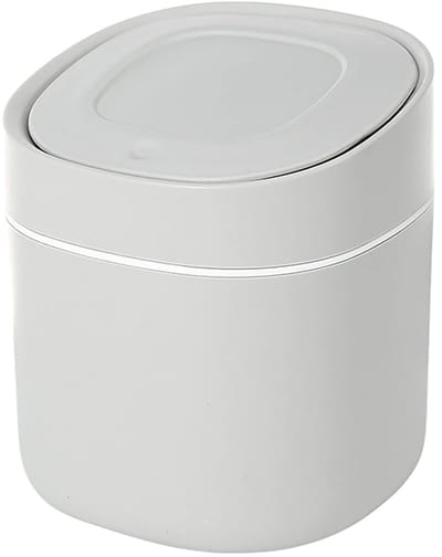 Prullenbak, Mini Plastic Desktop Prullenbak, Bureau Bin met deksel, Mini Press Deksel Afvalmand, voor Familie Woonkamer Keuken Slaapkamer Badkamer Kantoor Auto Binnen, Grijs