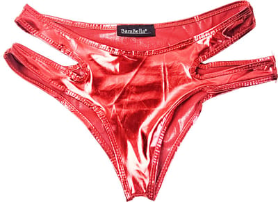 BamBella® Erotische onderbroek - Maat S M L Wetlook slip Dames - Rood Glans Lame metallic ondergoed Sexy BDSM kleding