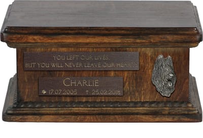 Persoonlijke houten urn voor Briard - urn voor hondenas met gravure