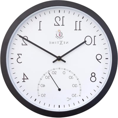 Wandklok - Tijd en temperatuur - Buiten en binnen - Geïntegreerde thermometer - 305 cm - Zwart