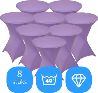 Statafelrok Lavendel x 8 – ∅80-85 x 110 cm – Statafelhoes Stretch 8 Stuks – Tafelhoezen voor Statafel Sta Tafel Hoes | Staantafelhoes - Geschikt voor Horeca Evenementen | Cocktailparty | Trouwerij