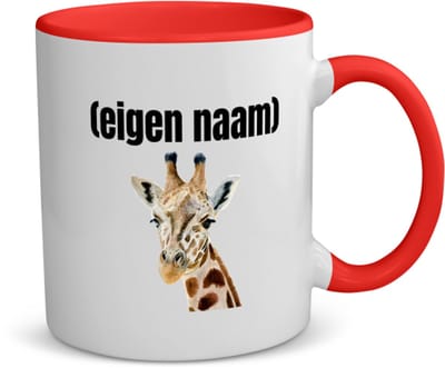 Akyol - giraffe met eigen naam koffiemok - theemok - rood - Giraffe - giraffe liefhebbers - dieren liefhebber - leuk cadeau voor iemand die houdt van giraffen - cadeau - kado - 350 ML inhoud