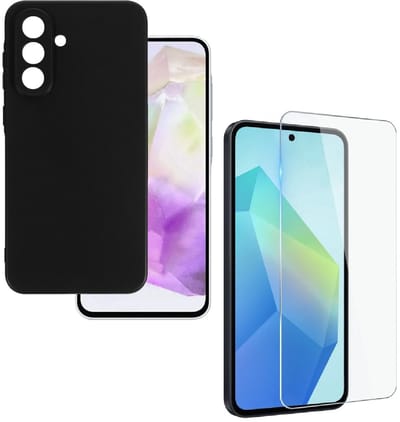 Silicone hoesje Zwart met 1x Tempered glas Screen Protector Geschikt voor: Samsung Galaxy A56
