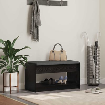 vidaXL - Hallenbank - Zwarte - Eik - 83 - x - 38 - x - 45 - cm - Geengineerd - Hout - en - Stof