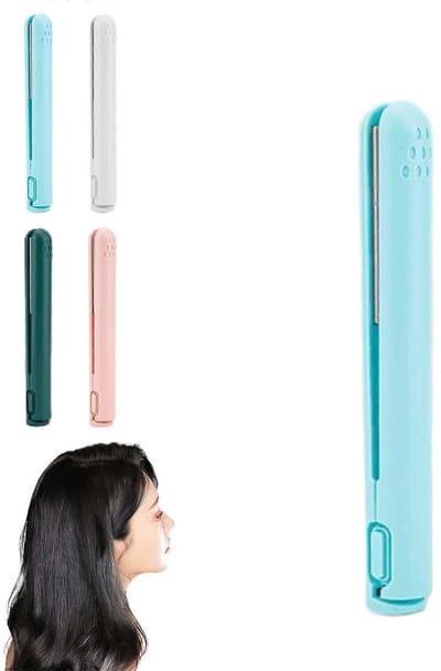 Mini multifunctionele USB-krultang met keramische krultang (blauw, geschikt voor kort haar)